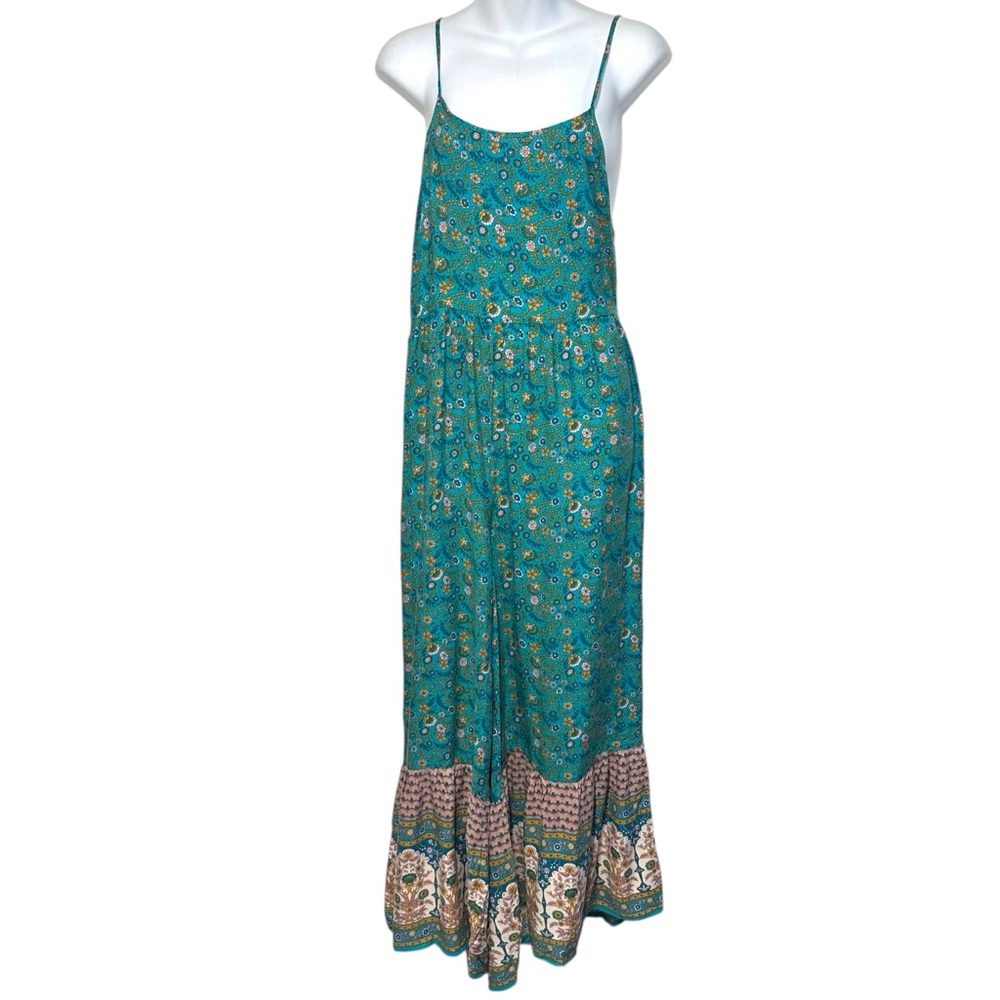 NATURAL LIFE Teal Floral Boho Wide-Leg Jumpsuit with Pink Accent - Picture 2 of 12